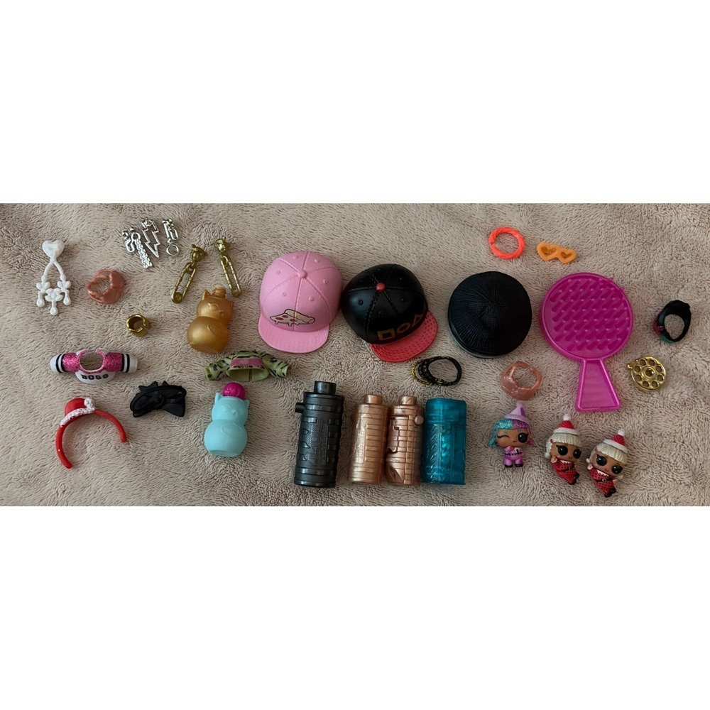 LOL‎ Doll Mixed Accessories Lot Black Light Brush Earrings Hats & More